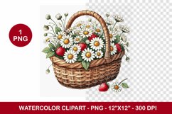 spring png watercolor clipart - daisy flowers bucket Product Image 1