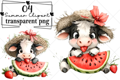 Whimsical Highland Cow Summer Clipart Watercolor PNG Product Image 1
