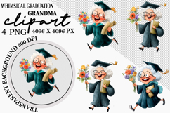 Whimsical Graduation Grandma Clipart Watercolor PNG Product Image 1