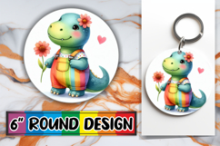 Playful Keychain Circle PNG Design, Dino Product Image 1