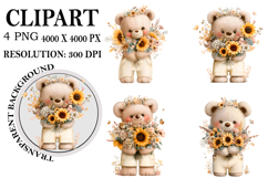 Whimsical Fall Teddy Bear Clipart Watercolor PNG Product Image 1