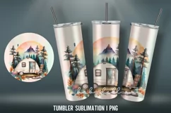Watercolor Camping Tumbler Sublimation Design | Summer Product Image 4