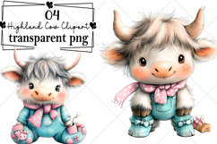 Whimsical Funny Festive Highland Cow Clipart Watercolor PNG Product Image 1