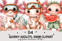 Quirky Axolotl Swim Clipart png Watercolor png Product Image 1