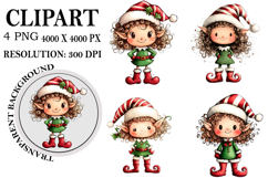 Christmas Elf Clipart, Funny Elf Clip Art Watercolor PNG Product Image 1