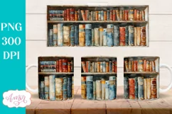 Bookshelf mug wrap PNG for Sublimation | Book lover mug png Product Image 1