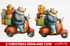 2 Christmas Highland Cow Clipart | Rustic Festive Cow PNG Product Image 1