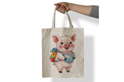 Cute Pig with Backpack Reading a Book Watercolor PNG Product Image 6