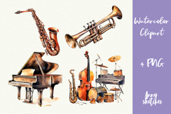 Jazz Music Clipart Set Piano, Trumpet, Sax &amp; Drums PNG Product Image 1