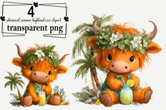 Whimsical Summer Highland Cow Clipart Watercolor PNG Product Image 1