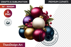 Christmas Baubles Clipart, Festive Holiday Ornaments PNG Product Image 1
