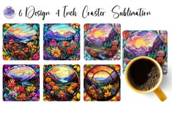 Stained Glass Square Coaster Sublimation Designs PNG Product Image 17