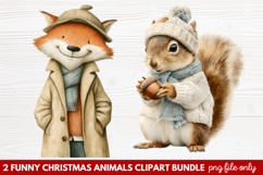 2 Funny Christmas Animals Clipart | Cute Holiday Animal PNG Product Image 1