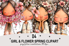 Girl &amp; Flower Spring Clipart png Watercolor png Product Image 1