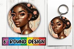 Cozy Keychain Round Design, Afro Girl Product Image 1