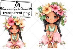 Whimsical Hawaiian Summer Girl Clipart Watercolor PNG Product Image 1