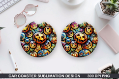 Pumpkins Car Coaster Sublimation| Halloween Coaster PNG Product Image 1