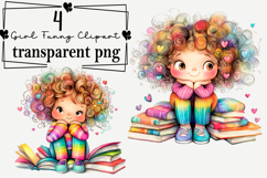 Quirky Book Girl Clipart Watercolor PNG Product Image 1