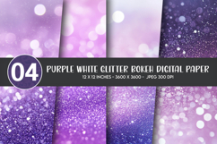 Purple White Glitter Bokeh Digital Paper Product Image 1