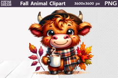 Fall Coffee Animals Clipart | Autumn Cow Chicken Horse PNG Product Image 5
