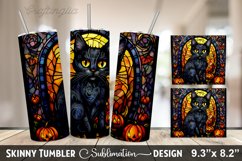 Stained Glass Halloween Cat Tumbler | 20oz Skinny Tumbler Product Image 1