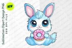 Adorable Blue Bunny Clipart Holding A Pink Frosted PNG Product Image 1