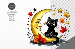 Halloween clipart, Black cat clipart, Autumn clipart Product Image 1