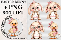 Whimsical Bunny Easter Clipart, Watercolor Easter Bunny PNG Product Image 1