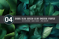 Dark Teal Green Leaf Digital Paper Product Image 1