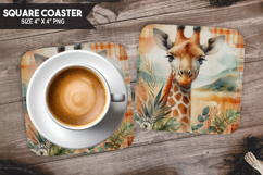 Giraffe, Wild Animals, Buffalo Plaid Square Coaster PNG Product Image 1