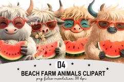 Whimsical Beach Farm Animals Clipart Watercolor PNG Product Image 1