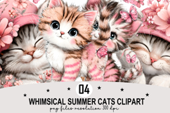 Whimsical Summer Cats Clipart Watercolor PNG Product Image 1