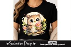 Cute Owl With Flowers Kawaii Woodland Animal Sublimation Product Image 1