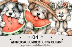 Whimsical Summer Bunny Clipart png Watercolor png Product Image 1