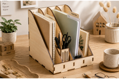 Wooden File Organizer with Pen Holder Laser Cut SVG Product Image 1