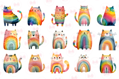 Adorable Rainbow Cute Cat Clipart, Set 41 Png Bundle Product Image 4