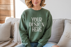 Gildan 18000 Military Green Crewneck Sweatshirt Mockups,G180 Product Image 1