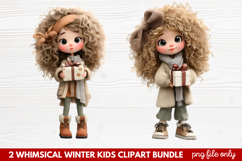 2 Whimsical Winter Kids Clipart | Cute Winter Kids PNG Product Image 1