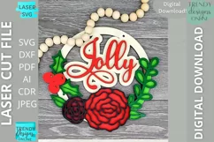Jolly floral Christmas door hanger Glowforge Laser cut svg Product Image 1