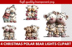 Christmas Polar Bear Lights Clipart | Cute Holiday Bear PNG Product Image 1