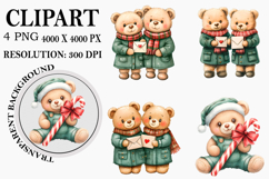 Christmas Teddy Bear Clipart Watercolor PNG Product Image 1