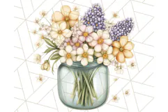 Flowers in Glass Jars PNG, Rustic Floral Watercolor Clipart Product Image 4