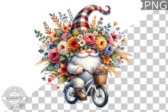 Floral Crown Gnome Rides A Bike Sublimation Clipart Design Product Image 1