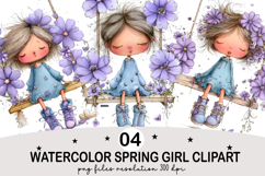 Watercolor Spring Girl Clipart Watercolor png Product Image 4