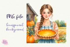 Girl with a Pumpkin Pie PNG Sublimation Baking Clipart Product Image 1