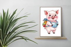 Cute Pig with Backpack Reading a Book Watercolor PNG Product Image 2