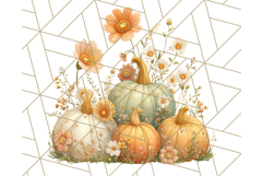 Pumpkin Clipart with Fall Flowers PNG Autumn Illustration Product Image 4