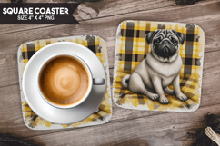 Cozy Dog Coaster, Buffalo Plaid Square Coaster PNG Product Image 1