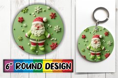3D Christmas Santa Claus Round Design Sublimation Keychain Product Image 1