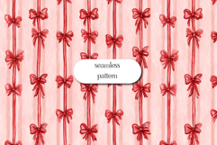 Watercolor Red Ribbon Bow Seamless Pattern on Pink Product Image 1